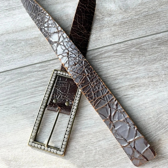 Aldo Rhinestones Distressed Leather Belt Made in Canada main image 11